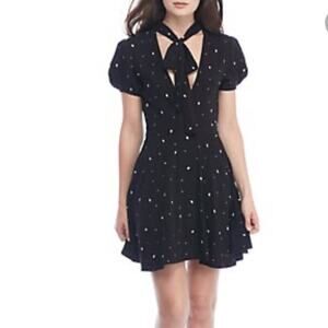 Free People Abbie Fit and Flare Polka Dot Dress Black White Size 4 NEW